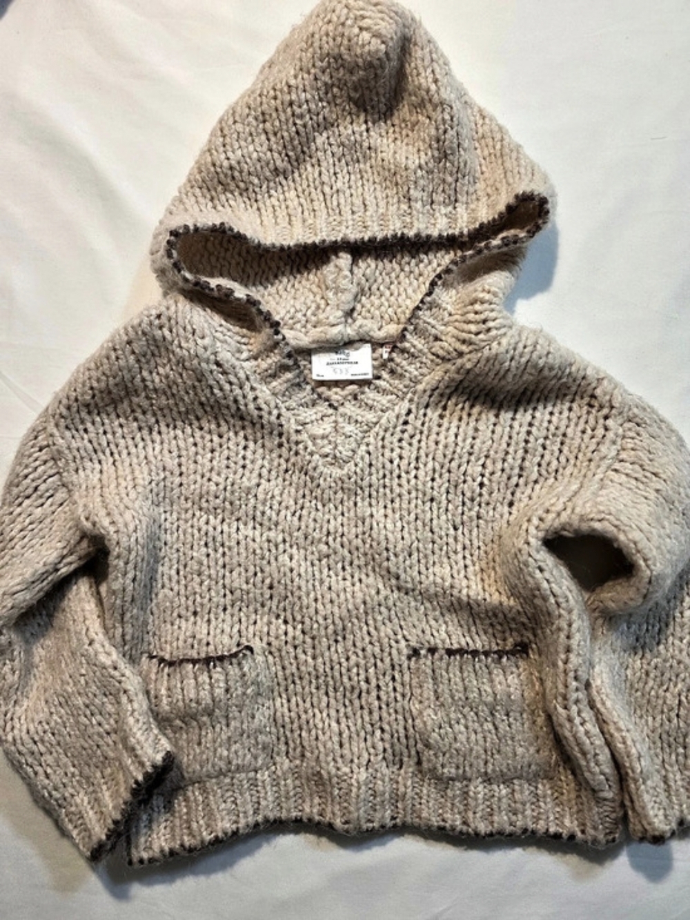 Zara Baby Chunky Knit Hooded Sweater Oatmeal Trim 2-3Y (98cm)